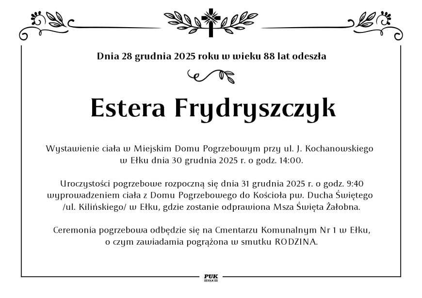 Estera Frydryszczyk - nekrolog